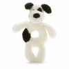 JELLYCAT BASHFUL BLACK AND CREAM PUPPY RING RATTLE 1 JELLYCAT BASHFUL BLACK AND CREAM PUPPY RING RATTLE -JELLYCAT Winkel jellycat bashful black and cream puppy ring rattle
