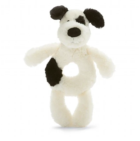 JELLYCAT BASHFUL BLACK AND CREAM PUPPY RING RATTLE 3 JELLYCAT BASHFUL BLACK AND CREAM PUPPY RING RATTLE
